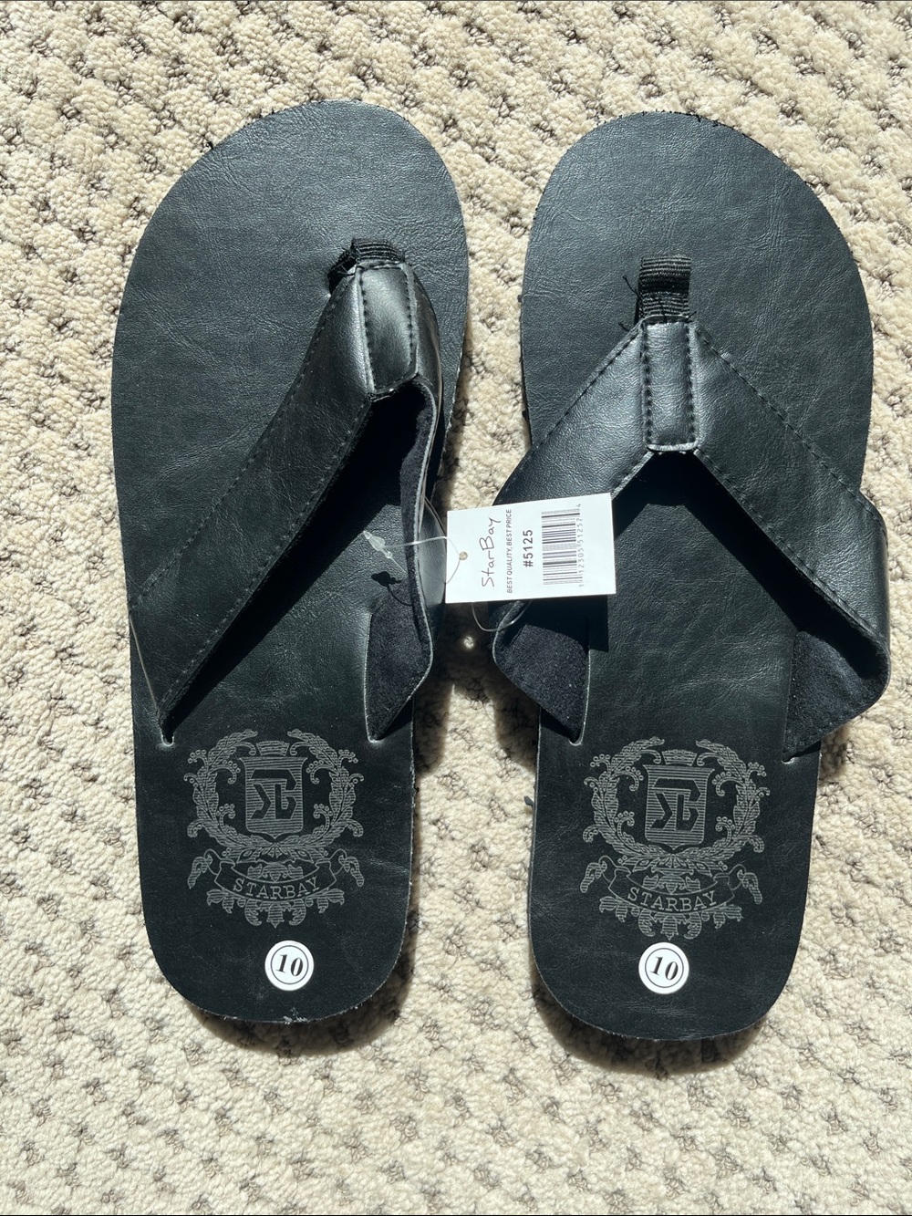 Men's lightweight Black Leather-Look Flip Flops 10